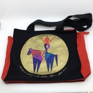 Vintage Laurel Burch red and black canvas wolf tote bag